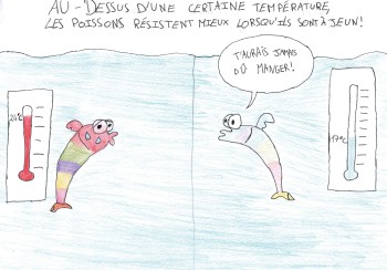 Dessin de presse réalisé par Roxane et Eva lors de l'atelier animé par Plop&KanKr à partir des travaux de recherche de Florian Beaumatin (NuMéA)